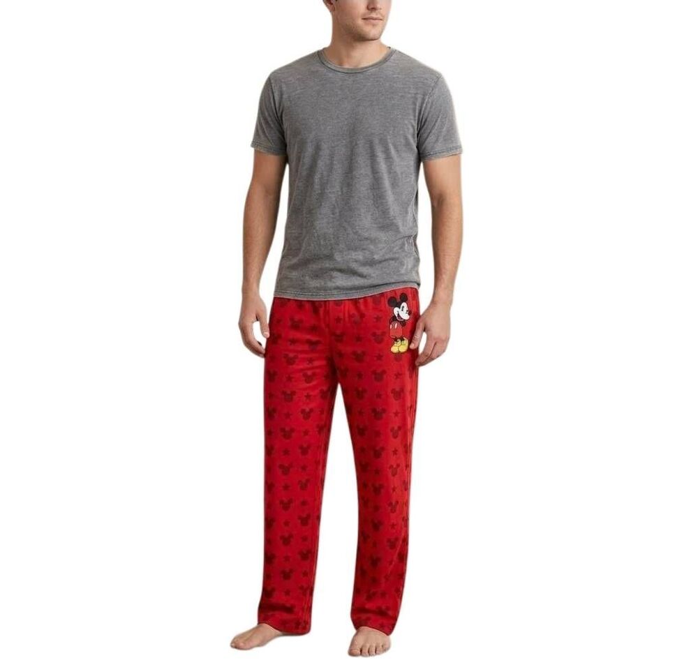 Disney Drawstring Unisex Adult Red Cotton Knit Mickey Mouse Pajama Pants